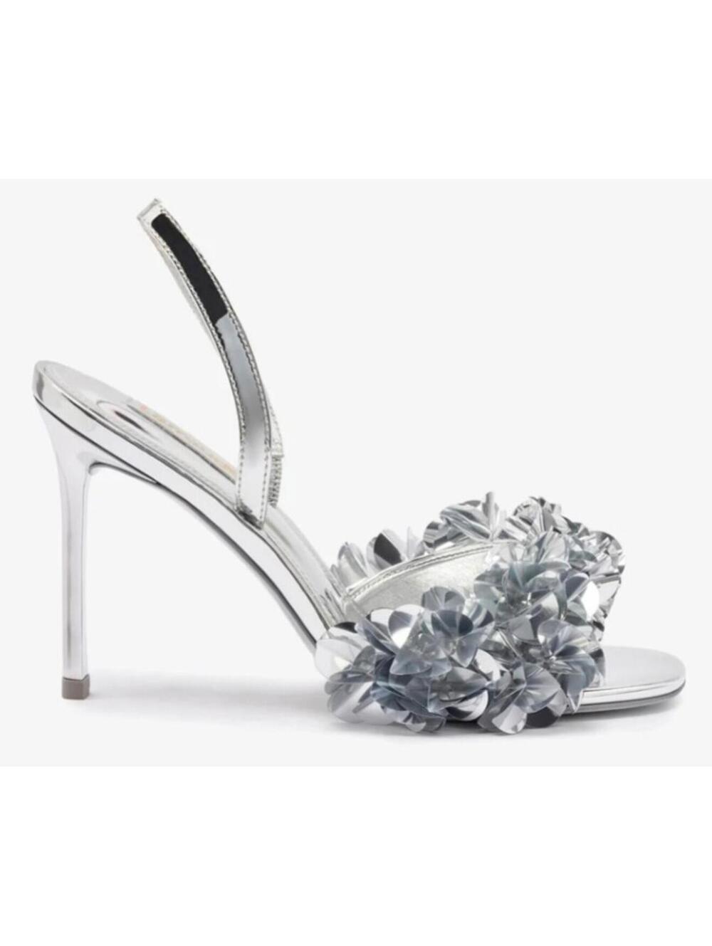 Womens Larroudé Morgan Sandals Silver Specchio Size 10 Stiletto Sling Back...